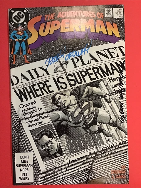 ADVENTURES OF SUPERMAN #451 signed JERRY ORDWAY GLENN WHITMORE NM SUPERMAN DC