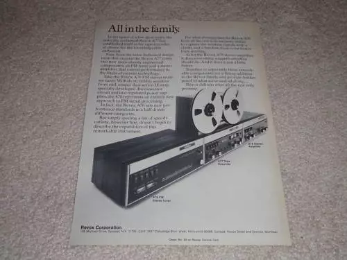 Revox A77 Ouvert Bobine, A76 Tuner, A78 Amp Ad ,1973,Article