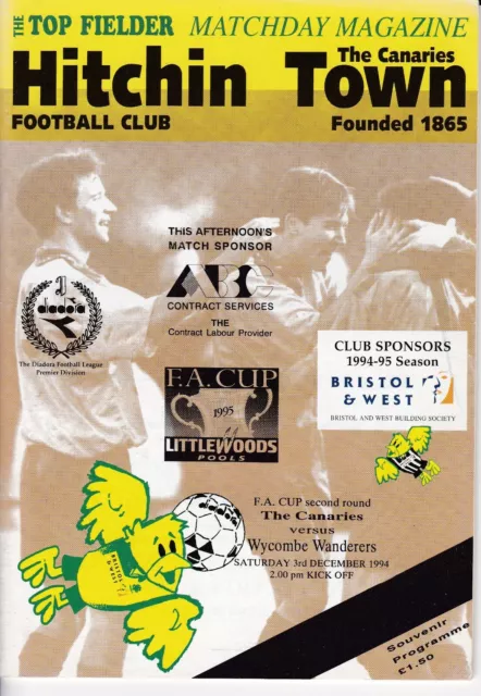 Hitchin Town - Wycombe Wanderers, F.a. Cup 2Nd Round, Rare Programme, 03/12/94.