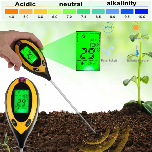 4 in1 LCD Digital Soil PH Meter Tester Temperature Sunlight Fertility Hygrometer