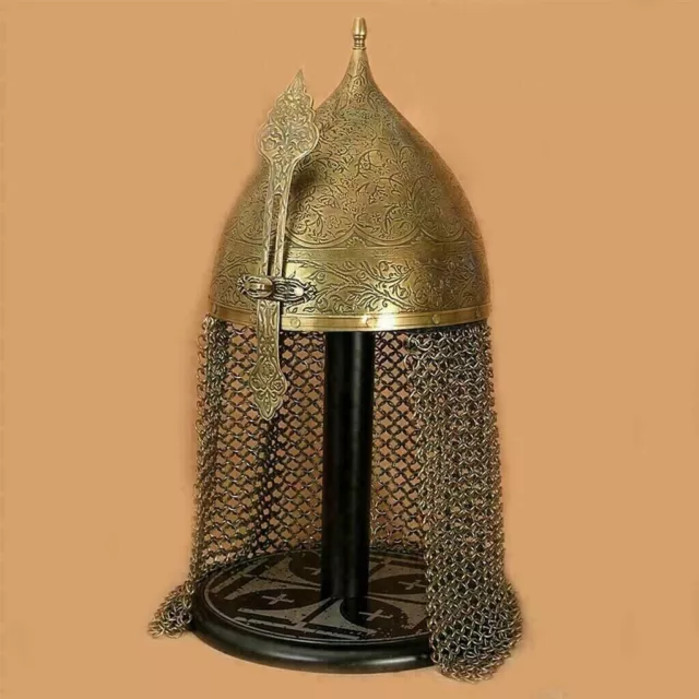Knight 18ga Steel Medieval Indo-Persian Helmet Islamic Helmet with Chain mail