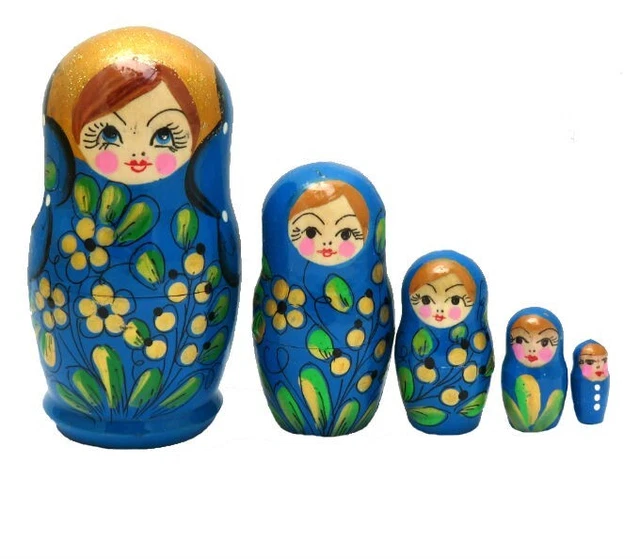 Poupées Russes Bleues - Matriochka Gigognes - Peinte à La Main Par Titova - Russie