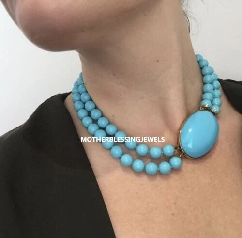 Wedding Necklace Natural Turquoise 925 Sterling Silver Victorian Jewelry Set