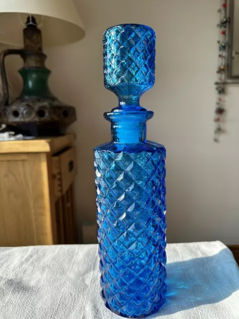 Retro 1960's Deep Blue Rossini/Empoli bottle with diamond cut design - 34cm tall