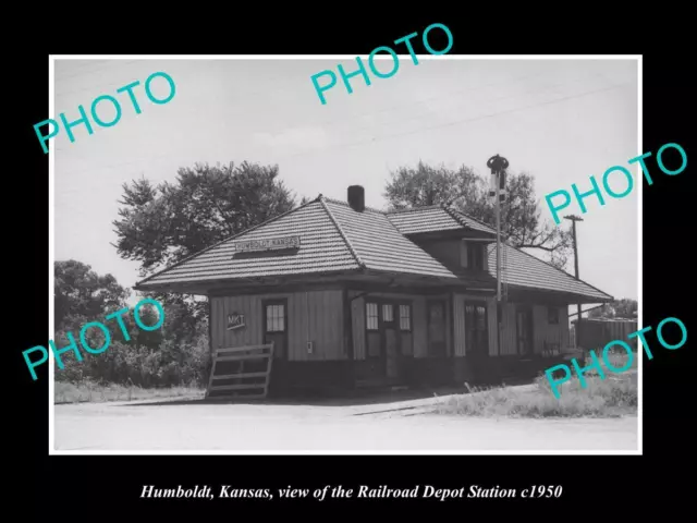 OLD 8x6 HISTORIC PHOTO OF HUMBOLDT KANSAS THE RAILROAD DEPOT STATION c1950