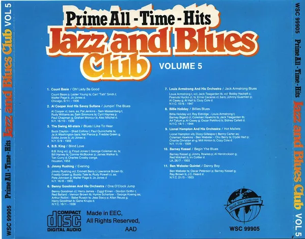 Various Prime All - Time - Hits Jazz And Blues Club Volume 5 CD  Comp 1987  VG+ 3