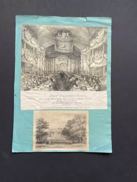 19th Century Album Page with Lot of 5 Lithographs-Landscape, Portrait, Political