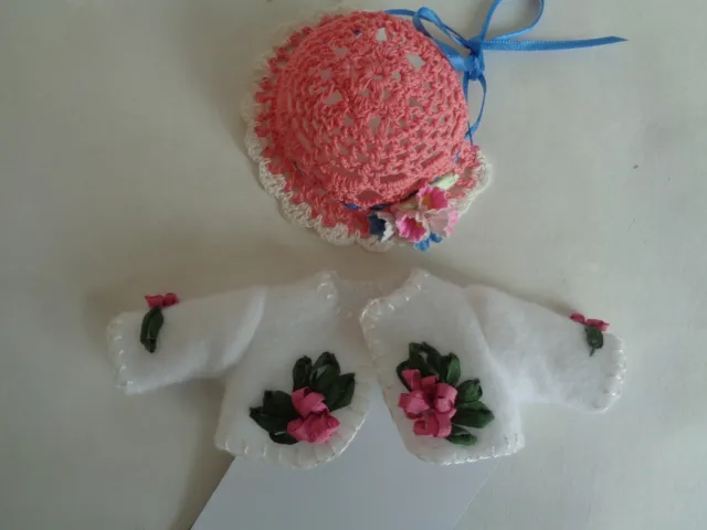 Embroidered Jacket and Crocheted Bonnet for 8-inch Doll