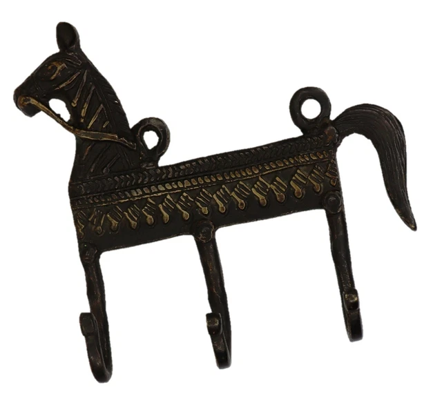 Horse Shape Vintage Antique Style Handmade Brass 3 Hook Wall Hanger Home Décor 7