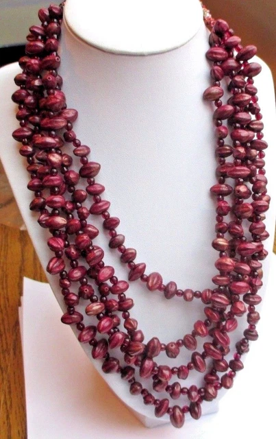 Collier Vintage 5 Rangs Chaines Et Perles Couleur Or Poli - Bijou Fantaisie élégant Pour Femme, état Impeccable