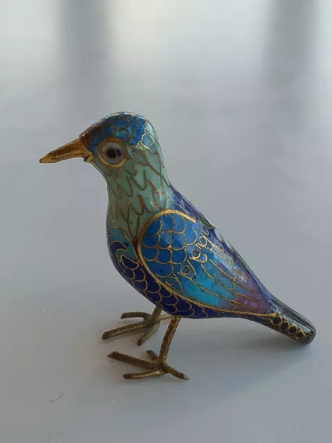 Superb Vintage Miniature Chinese Cloisonne Enamel Figure Of A Song Bird