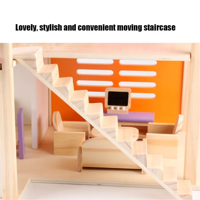 Pink Wooden Doll House Assembly Villa Furniture DIY Miniature Model Gift Toy(Pin