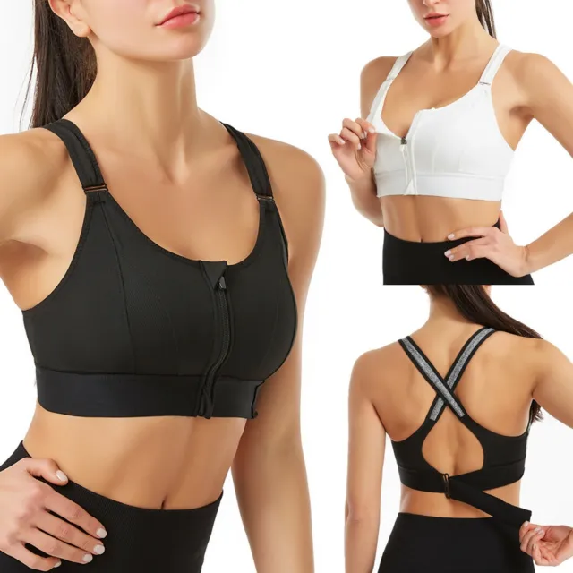 Women's High Impact Zipper Front Closure Padded Sports Bra Shockproof Plus  Size