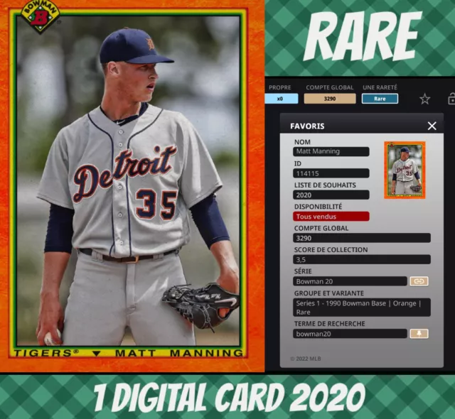 Topps Bunt Rare Matt Manning Bowman 1990 Orange Base S/2 2020 Digital