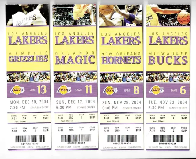 2004-05--Los Angeles Lakers--Lot Of Seven (7) Full Unused Tickets--Near Mint