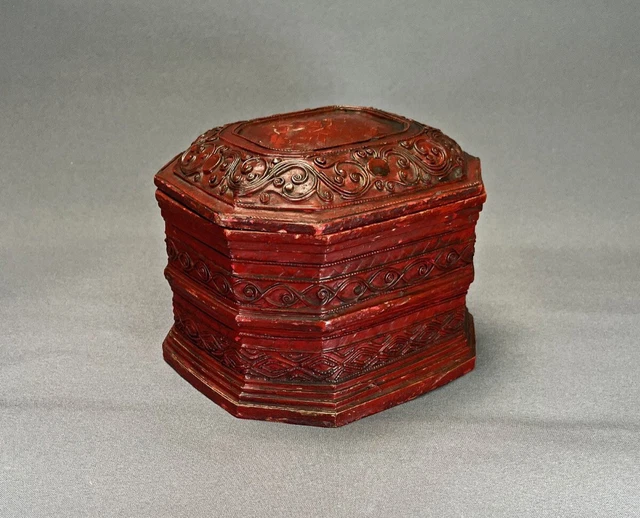 Antique Burmese Arakan Lacquer Box Rakhine State, Western Burma C19Th