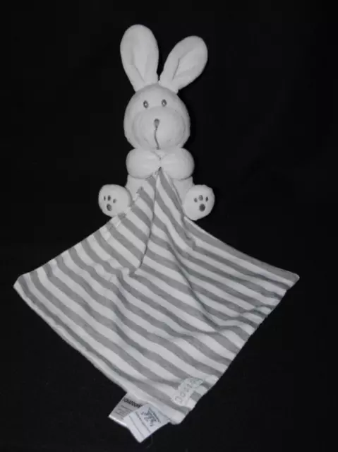 Peluche doudou lapin blanc LES CHATOUNETS mouchoir rayé 15/23 cm assis NEUF
