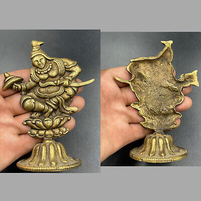 Tibetan Buddhist Gold Gilded Brass Worshiper Figure Decorated Floral Stand