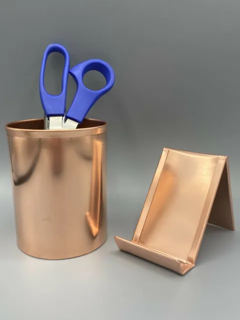 Solid Raw Vertical Copper Business Card Holder Pencil Holder Pen Cup Combo Set