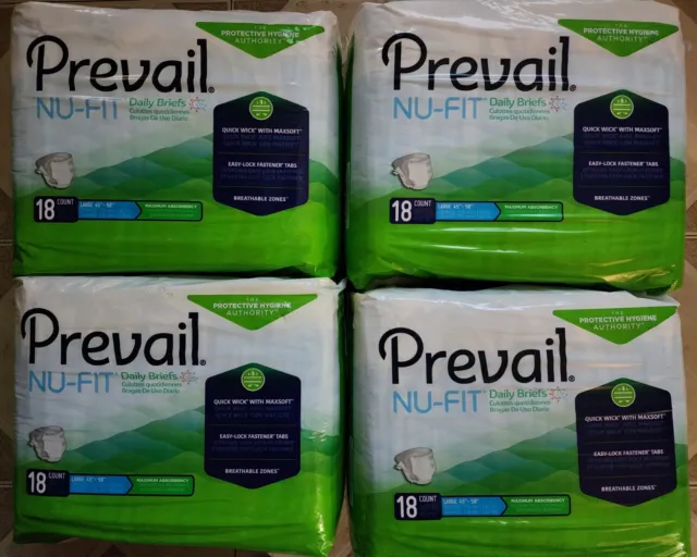 Prevail Nu-Fit Incontinence Daily Briefs, Maximum Absorbency, Refastenable  Tabs, Large, Pack of 18