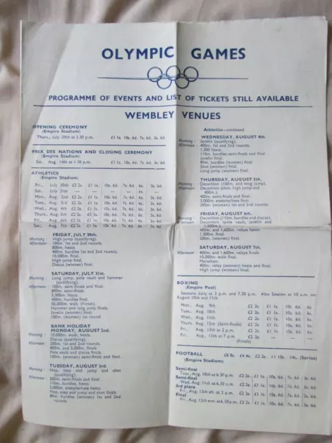 1948 Olympic Games - Programme Of Events And List Of Tickets Still Available