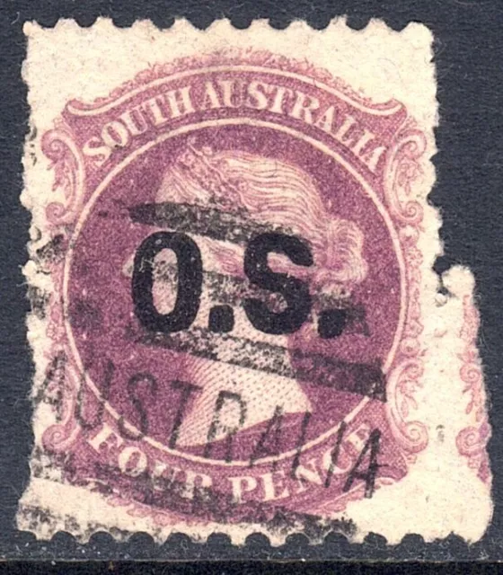 South Australia State 4d Star Wmk Skipped perfs O/P OS Stamp Used