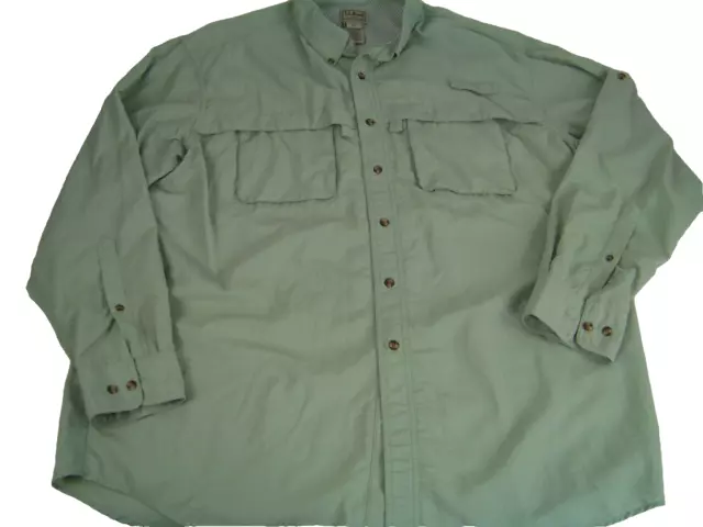 Mens LL Bean Vented Fishing Shirt Long Sleeve Button Down Nylon Breathable  XL