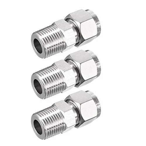 uxcell Stainless Steel Compression Tube Fitting 3/8NPT Male x 3/8 Tube OD 3pc...