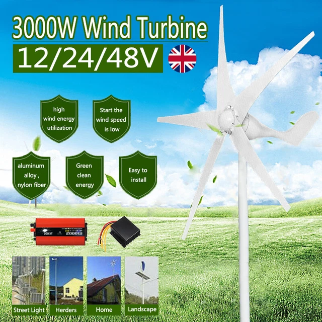 3000W 5 BLADES 12/24/48V Wind Turbine Generator Charge Controller Kit ...