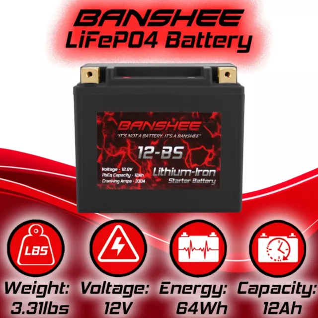Banshee YTX12-BS Lifepo4 Battery For Suzuki M50 Boulevard 2013 to 2017 3
