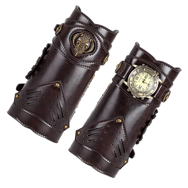 Protezioni per braccia in pelle PU Bracciali medievali Steampunk polsino Prop