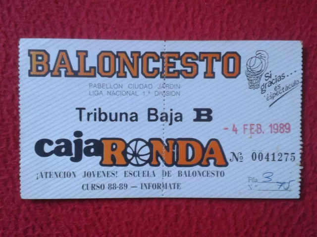 Entrada Ticket Entry Entree Entrance 1989 Baloncesto Basketball Caja De Ronda...