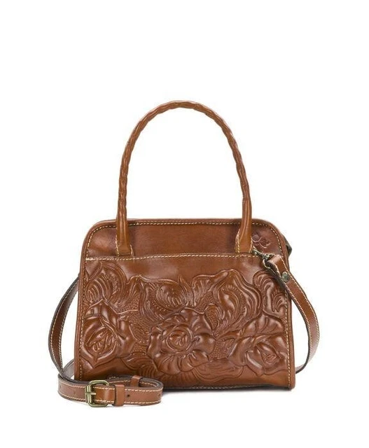 NWT Patricia Nash Small Paris Tooled Leather Satchel Florence Brown Handbag