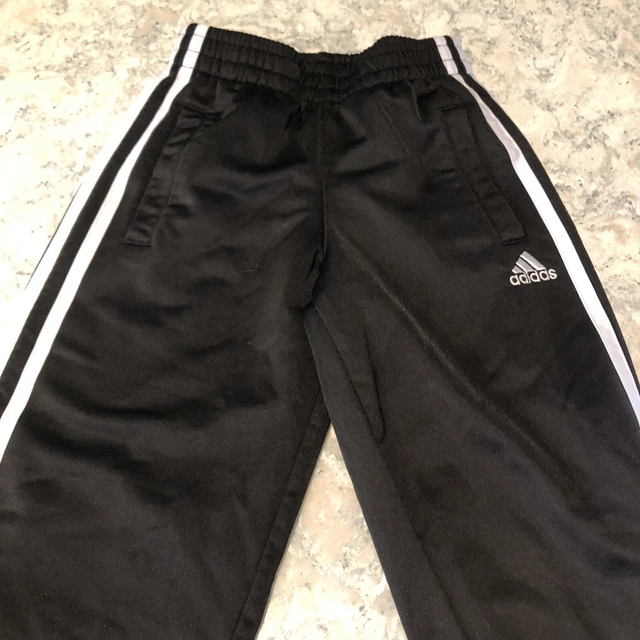 Adidas Athletic Track Pants Boy's Size 5 Black w 3 White Side Stripes VGUC