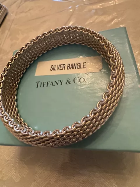 Fine Tiffany & Co Somerset Mesh Weave Flexible Bangle Sterling Silver Bracelet 3