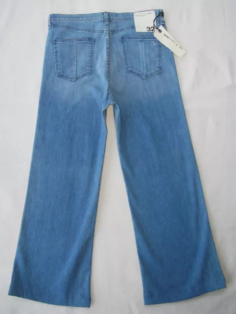 rag + bone Justine High Rise Wide Leg Flood Jean Women Sz 32 Blue Distressed