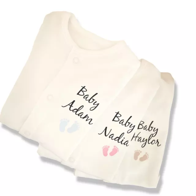 PERSONALISED Unisex footprint babygrow sleepsuit new baby gift, baby shower gift