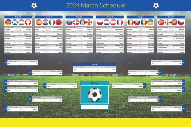 Euro 2024 Football Tournament Poster Planner Wall Chart YELLOW