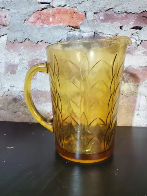Amber Yellow Wheat Heavy Atlas Glass Pitcher Water Iced Tea Vintage