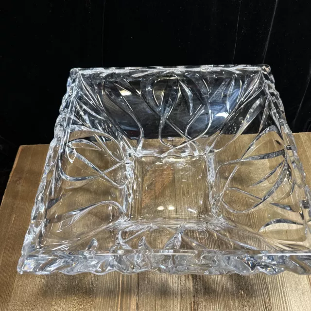LARGE Godinger Shannon Square Lead Crystal Bowl Centerpiece Swirl Geometric 11”