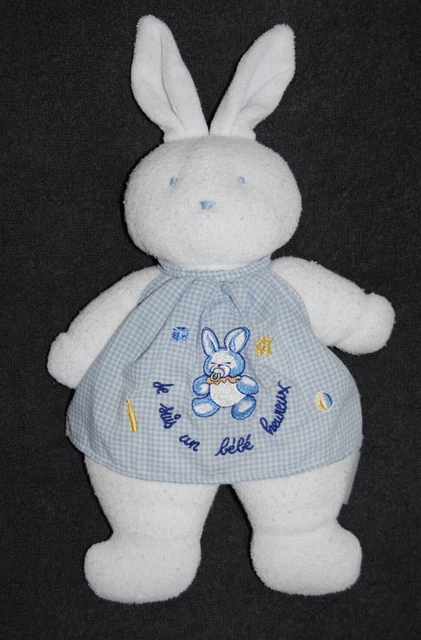 Peluche Doudou Lapin Eponge Blanc KLORANE Tablier Je Suis un Bébé Heureux TTBE