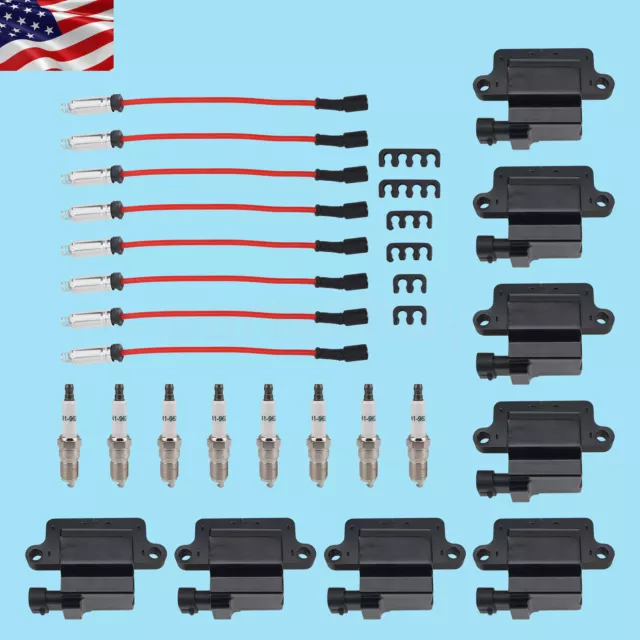 8 Pack Square Ignition Coil & Spark Plug Wire For Chevy GMC LS3 4.8/5.3/6.0/8.1L