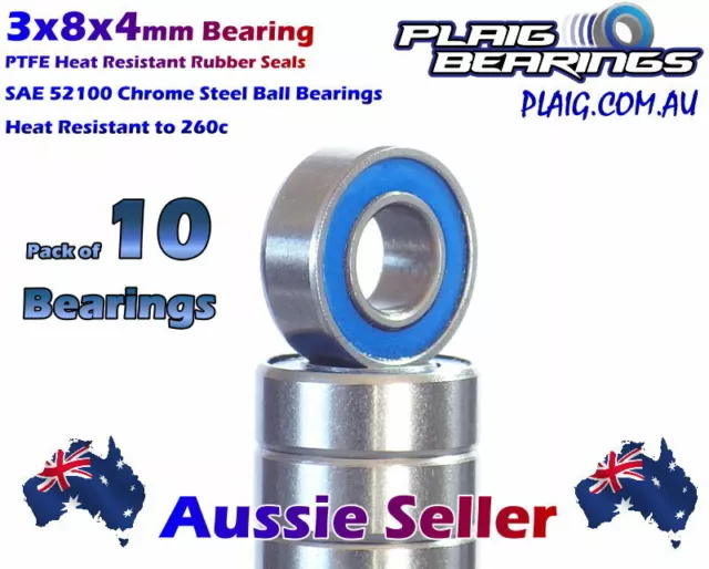 3x8x4mm RC Bearings (10) PTFE Rubber Seals 91002 TTRPD100003 MR693-2RS