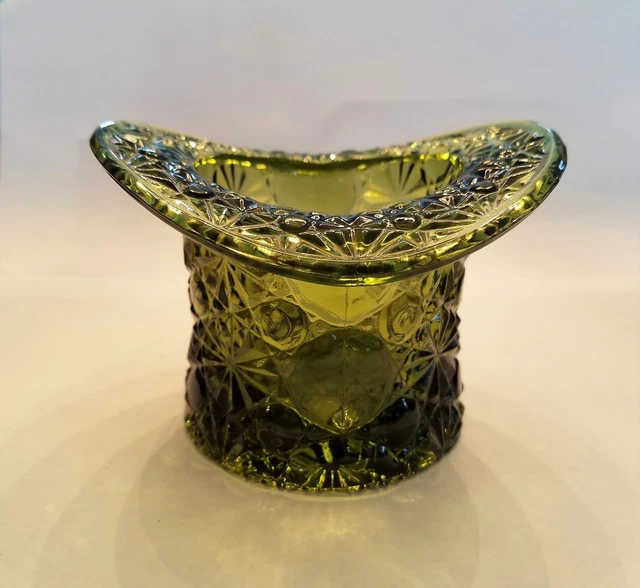 VINTAGE FENTON EMERALD Green Depression Glass Top Hat Toothpick Holder