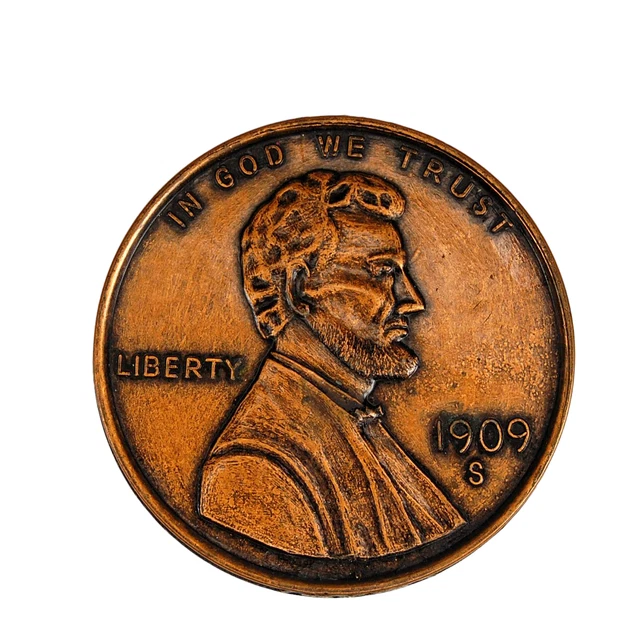 Giant 3" 1909S VDB Lincoln Wheat Back Novelty Metal Penny Medallion Cent