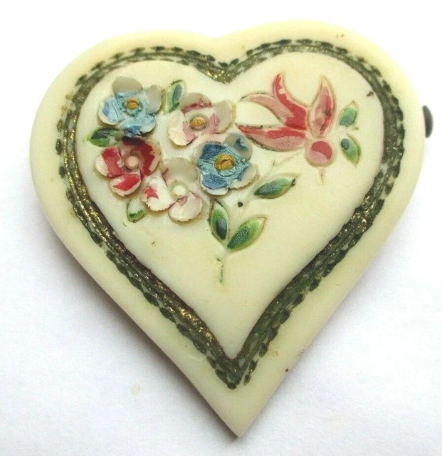 Broche Ancienne Art Déco En Bakélite Avec Inclusion Panier De Fleurs - Occasion Avec Micro-rayures - Dimensions 5 X 5,7 Cm