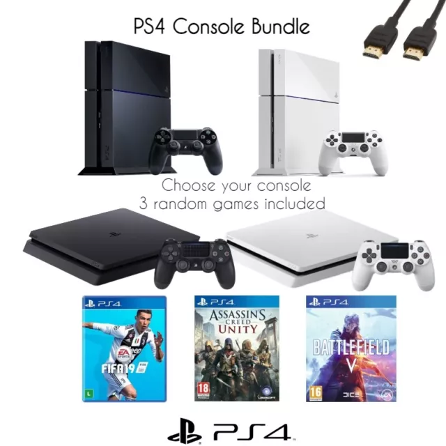 Sony Playstation 4 500Gb Or 1Tb Ps4 Pro - Choose Bundle - Black Console + Games