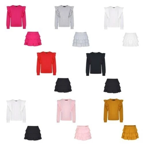 Ragazze Manica Lunga Fronzoli Maglione a Strati Gonna Bambini Completo 3-14 Anni