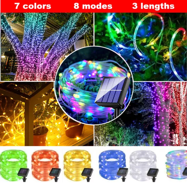 7-12M Solar Rope PVC LED String Fairy Lights Garden Outdoor Wedding Party Decor