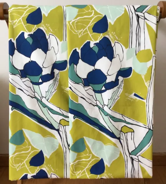 IKEA CURTAINS PANELS (2) JANETTE Abstract Mod Floral Green Blue Teal ...
